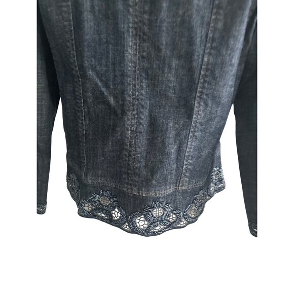 CHICOS Platinum Beaded Embellished Denim Jacket Size Chicos 1 / US Medium 8 - Picture 3 of 8
